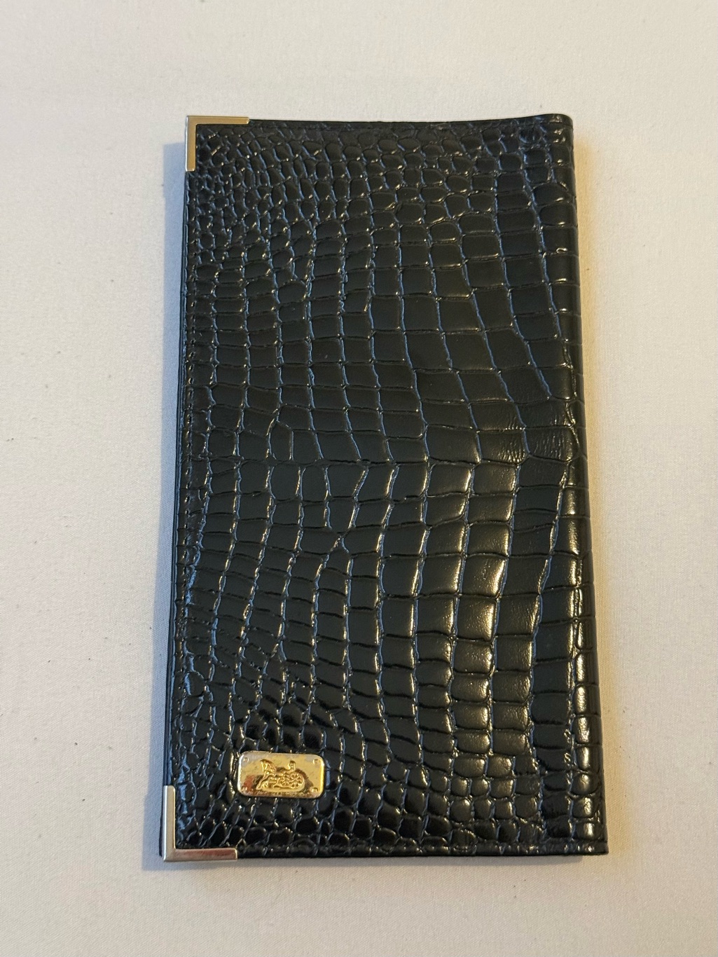 90s Vintage Authentic Celine Black Crocodile Embossed Leather Wallet
